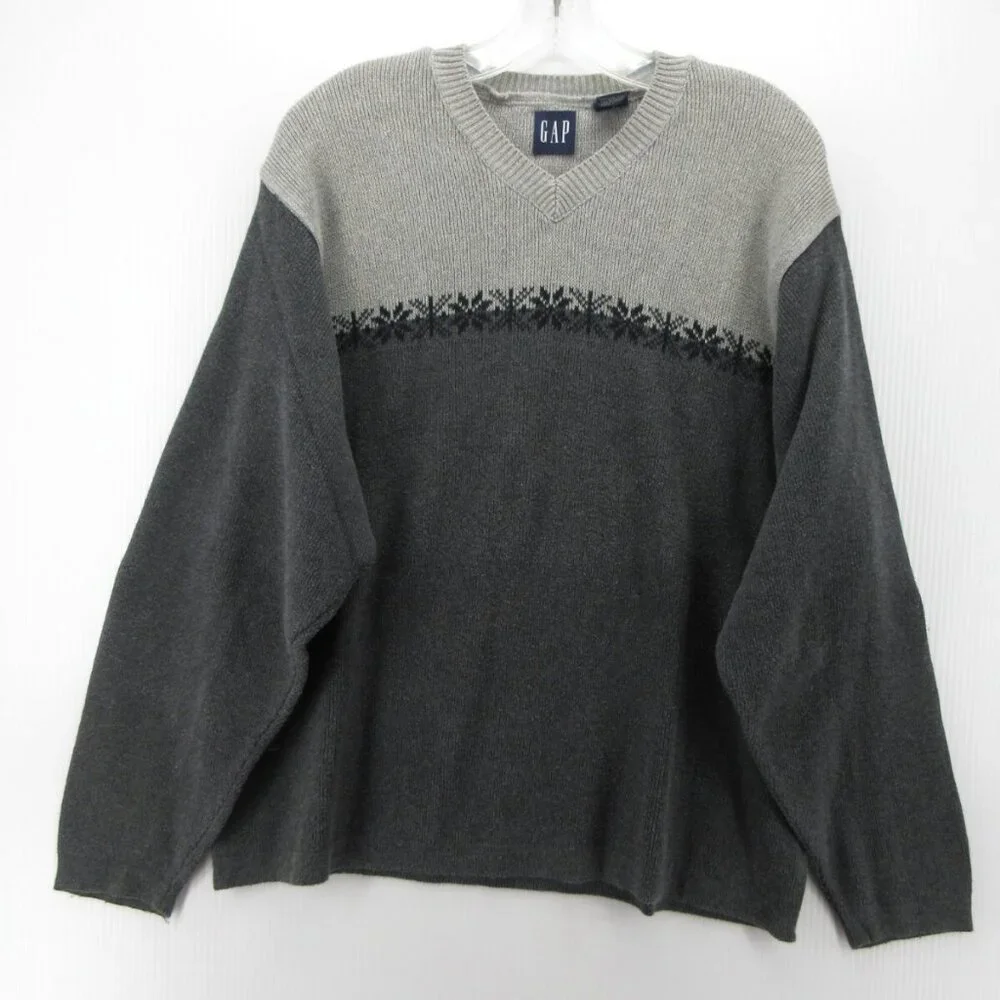 VINTAGE Gap Sweater Medium Pullover Nordic Fair Isle Colorblock Y2K *